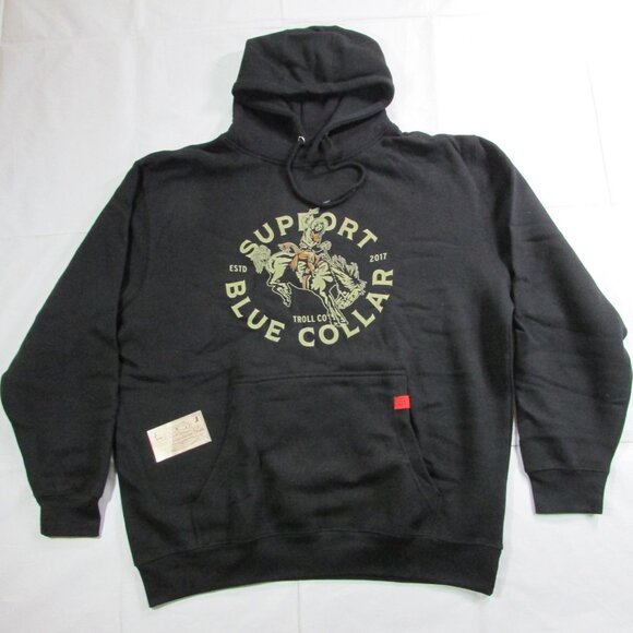 Troll Co. Women's Support Blue Collar Rodeo Graphic Hooded Pullover Sweatshirt B - Picture 1 of 2